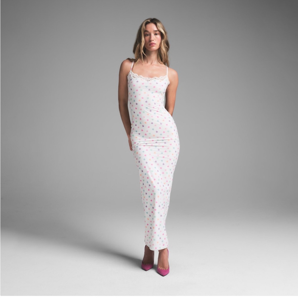 SKIMS SOFT LOUNGE SLIP DRESS CANDY HEART PRINT